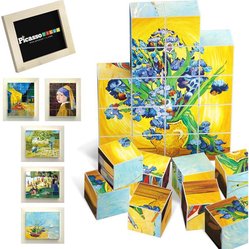 Picasso Cubes 1 Magnetic Puzzle Cubes 108 Piece Magnet Construction Building Block Set Sensory Toy Early Education STEM Learning Free Ideabook with 50 Ideas Children Age 3 Boy Girl PMC108FrameArt 20PC