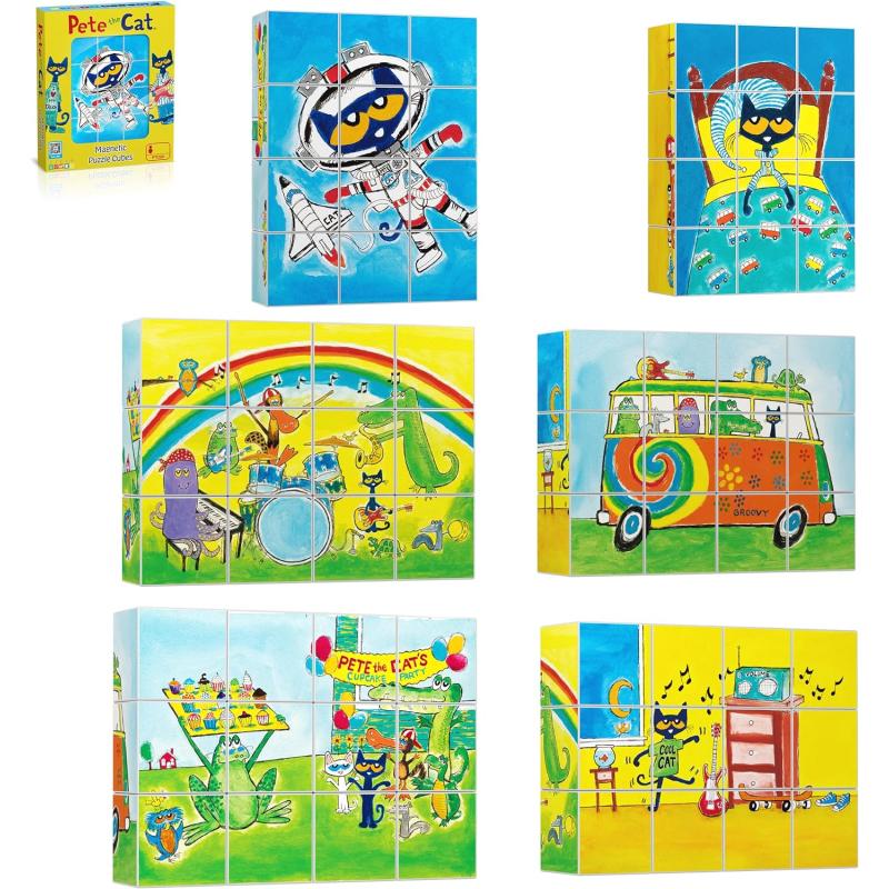 Picasso Cubes 1 Magnetic Puzzle Cubes 108 Piece Magnet Construction Building Block Set Sensory Toy Early Education STEM Learning Free Ideabook with 50 Ideas Children Age 3 Boy Girl PMC108Pete the Cat