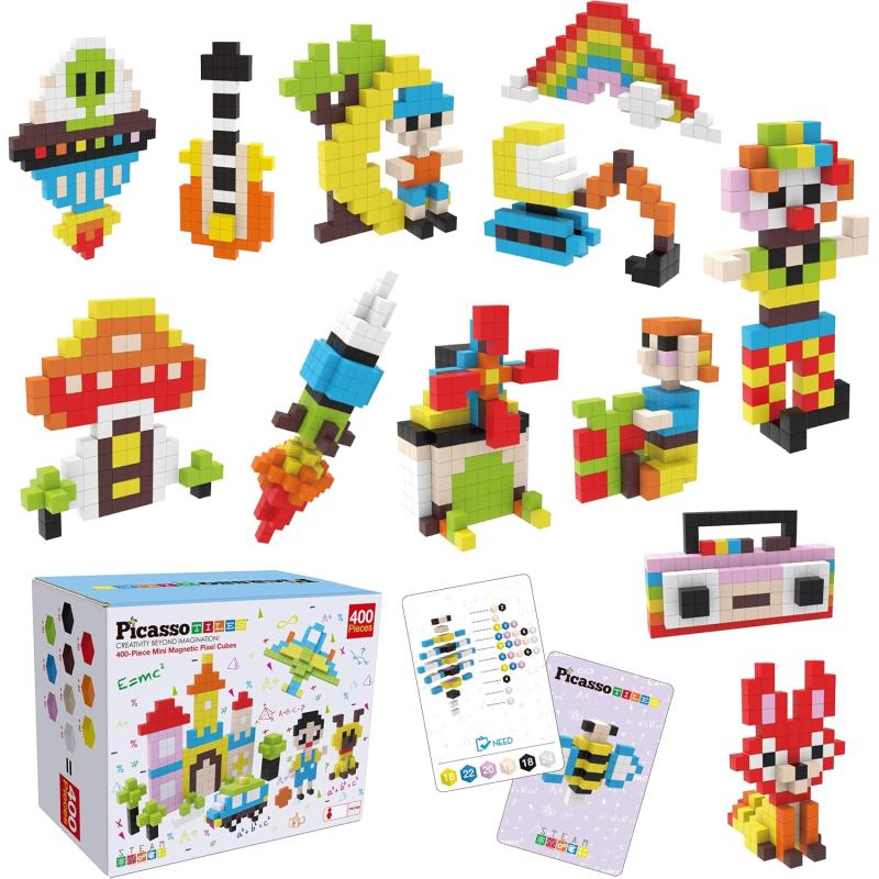 PicassoTiles 05 Pixel Magnetic Puzzle Cube 100 Piece Mix ampamp Match Cubes Sensory Toys STEAM Education Learning Building Block Magnets Children Construction Toy Set Stacking Magnet Creative Kit PMC100400pcs Magnetic Puzzle