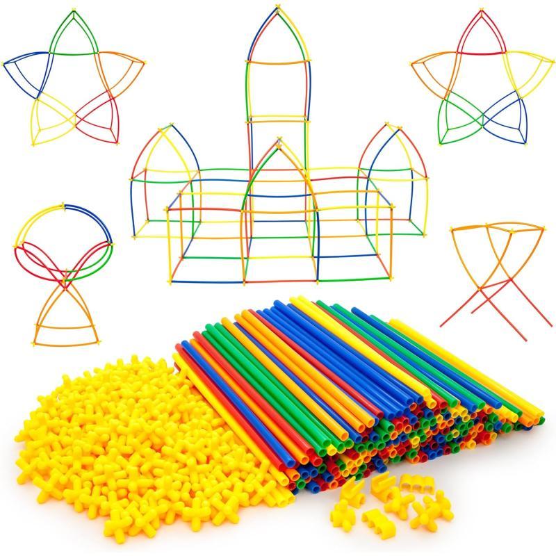 PicassoTiles 600pc Construction Toy Straw Building Set Children STEM Learning Interlocking Building Toys Creative Straw Connecting Builder Kits Early Education Kit for Kids Boys amp Girls Ages 3 PTS600Straw400pc