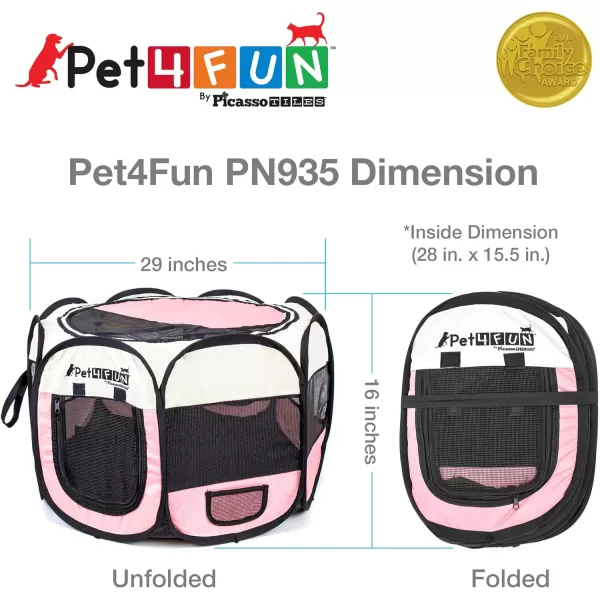 PET4FUN PN935 29 Portable Pet Puppy Dog Cat Animal Playpen Yard Crates Kennel wPremium 600D Oxford Cloth ToolFree Setup Carry Bag Removable Security Mesh CoverShade 2 Storage PocketsPinkUpgrade Version 29 x 29 x 17 Medium Pink