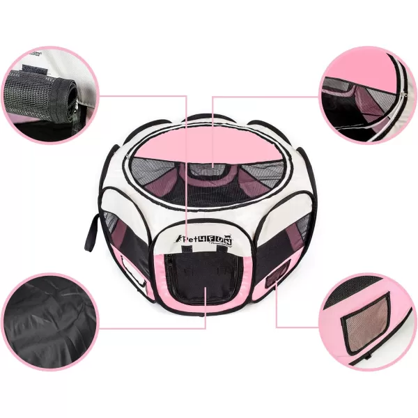 PET4FUN PN935 29 Portable Pet Puppy Dog Cat Animal Playpen Yard Crates Kennel wPremium 600D Oxford Cloth ToolFree Setup Carry Bag Removable Security Mesh CoverShade 2 Storage PocketsPinkUpgrade Version 29 x 29 x 17 Medium Pink