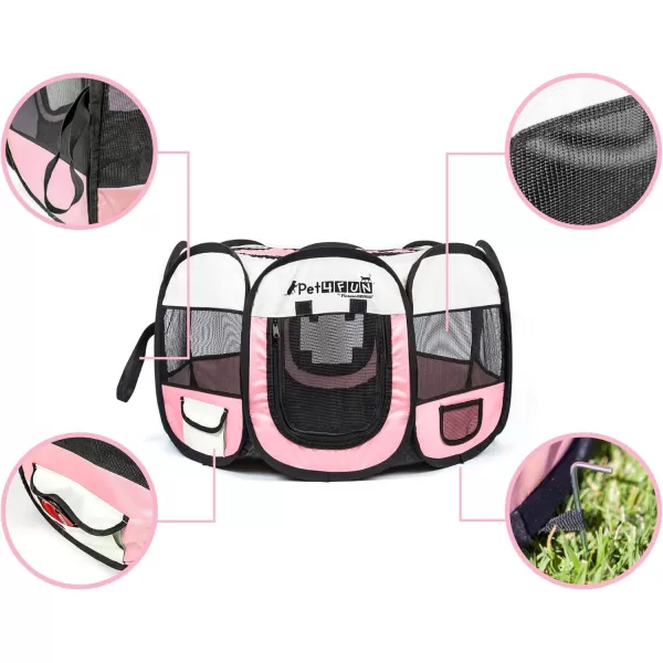 PET4FUN PN935 29 Portable Pet Puppy Dog Cat Animal Playpen Yard Crates Kennel wPremium 600D Oxford Cloth ToolFree Setup Carry Bag Removable Security Mesh CoverShade 2 Storage PocketsPinkUpgrade Version 29 x 29 x 17 Medium Pink