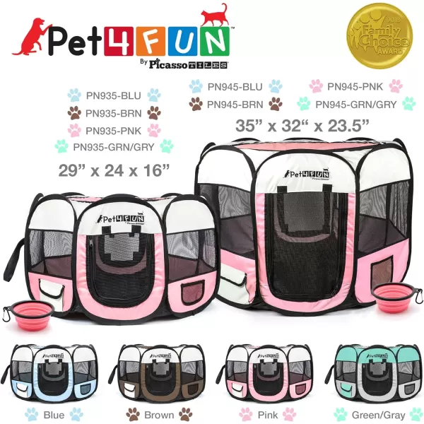 PET4FUN PN935 29 Portable Pet Puppy Dog Cat Animal Playpen Yard Crates Kennel wPremium 600D Oxford Cloth ToolFree Setup Carry Bag Removable Security Mesh CoverShade 2 Storage PocketsPinkUpgrade Version 29 x 29 x 17 Medium Pink