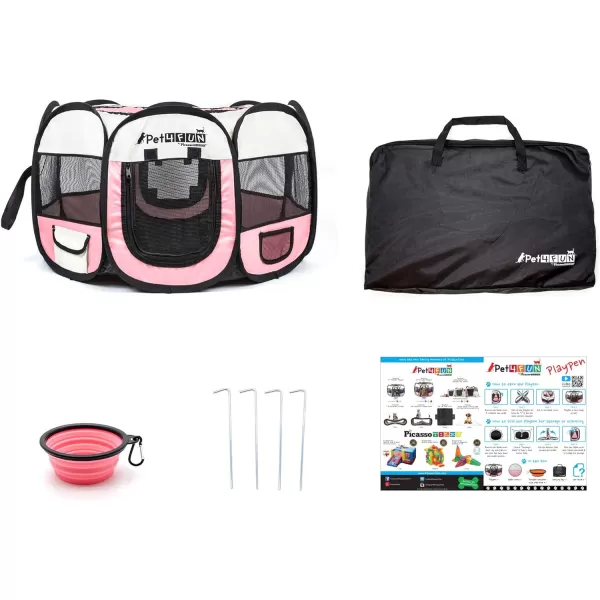 PET4FUN PN935 29 Portable Pet Puppy Dog Cat Animal Playpen Yard Crates Kennel wPremium 600D Oxford Cloth ToolFree Setup Carry Bag Removable Security Mesh CoverShade 2 Storage PocketsPinkUpgrade Version 29 x 29 x 17 Medium Pink
