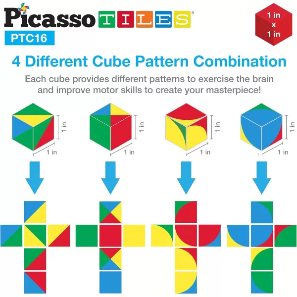 Picasso Cubes 1 Magnetic Puzzle Cubes 108 Piece Magnet Construction Building Block Set Sensory Toy Early Education STEM Learning Free Ideabook with 50 Ideas Children Age 3 Boy Girl PMC108Geo1