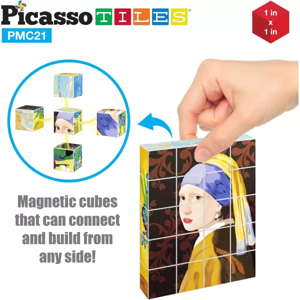 Picasso Cubes 1 Magnetic Puzzle Cubes 108 Piece Magnet Construction Building Block Set Sensory Toy Early Education STEM Learning Free Ideabook with 50 Ideas Children Age 3 Boy Girl PMC108FrameArt 20PC