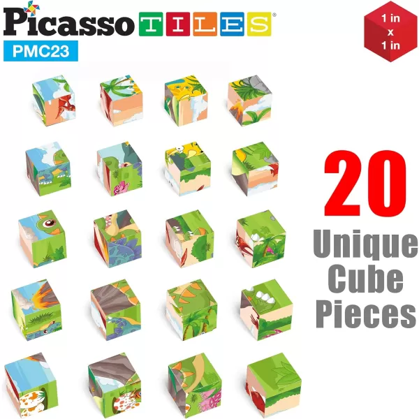 Picasso Cubes 1 Magnetic Puzzle Cubes 108 Piece Magnet Construction Building Block Set Sensory Toy Early Education STEM Learning Free Ideabook with 50 Ideas Children Age 3 Boy Girl PMC108Dinosaur