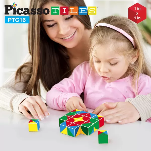 Picasso Cubes 1 Magnetic Puzzle Cubes 108 Piece Magnet Construction Building Block Set Sensory Toy Early Education STEM Learning Free Ideabook with 50 Ideas Children Age 3 Boy Girl PMC108Geo1