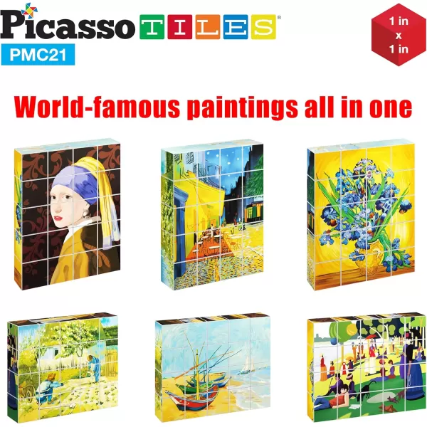 Picasso Cubes 1 Magnetic Puzzle Cubes 108 Piece Magnet Construction Building Block Set Sensory Toy Early Education STEM Learning Free Ideabook with 50 Ideas Children Age 3 Boy Girl PMC108FrameArt 20PC