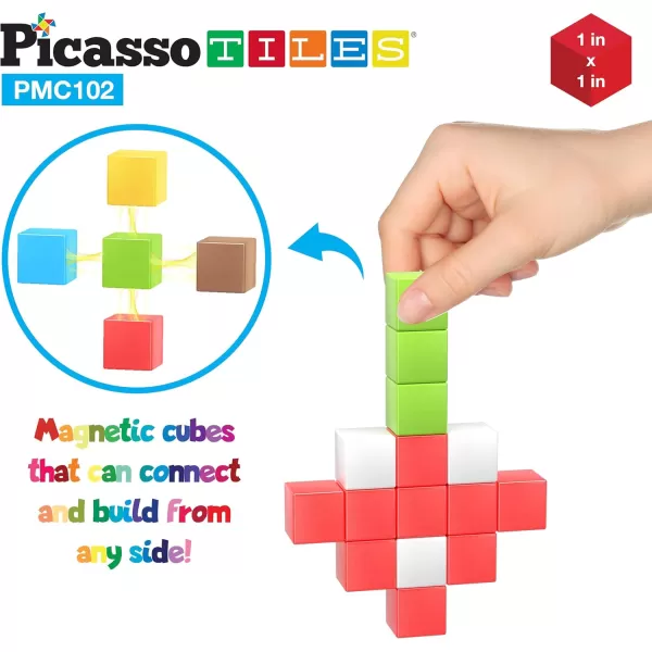 Picasso Cubes 1 Magnetic Puzzle Cubes 108 Piece Magnet Construction Building Block Set Sensory Toy Early Education STEM Learning Free Ideabook with 50 Ideas Children Age 3 Boy Girl PMC1081Color102