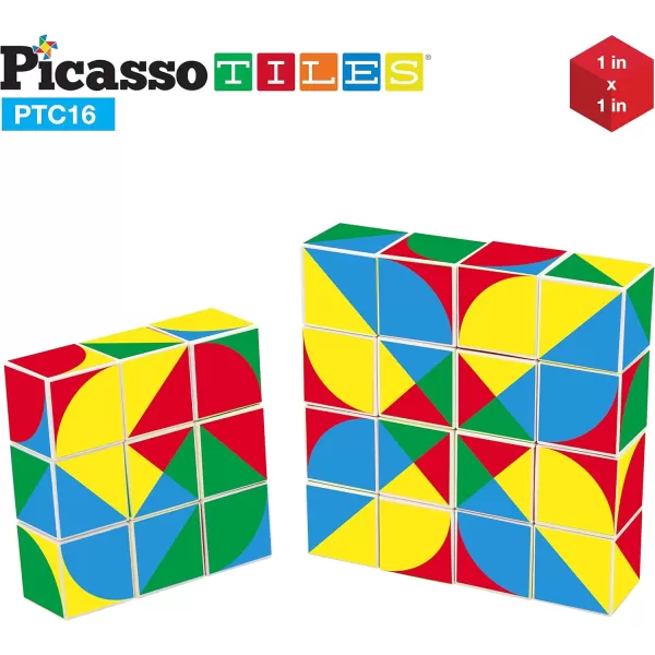 Picasso Cubes 1 Magnetic Puzzle Cubes 108 Piece Magnet Construction Building Block Set Sensory Toy Early Education STEM Learning Free Ideabook with 50 Ideas Children Age 3 Boy Girl PMC108Geo1