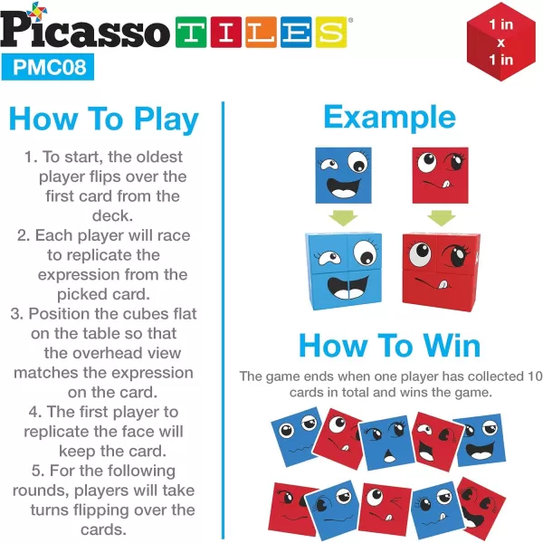 Picasso Cubes 1 Magnetic Puzzle Cubes 108 Piece Magnet Construction Building Block Set Sensory Toy Early Education STEM Learning Free Ideabook with 50 Ideas Children Age 3 Boy Girl PMC108Smile