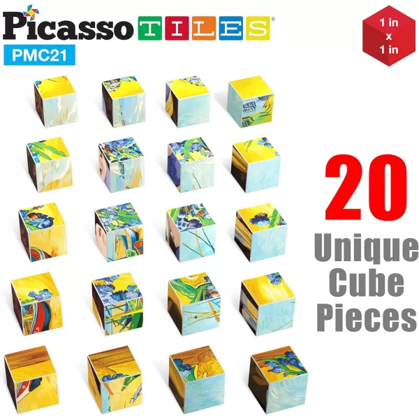 Picasso Cubes 1 Magnetic Puzzle Cubes 108 Piece Magnet Construction Building Block Set Sensory Toy Early Education STEM Learning Free Ideabook with 50 Ideas Children Age 3 Boy Girl PMC108FrameArt 20PC