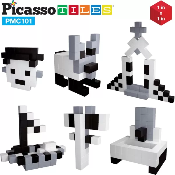Picasso Cubes 1 Magnetic Puzzle Cubes 108 Piece Magnet Construction Building Block Set Sensory Toy Early Education STEM Learning Free Ideabook with 50 Ideas Children Age 3 Boy Girl PMC1081Achromatic101