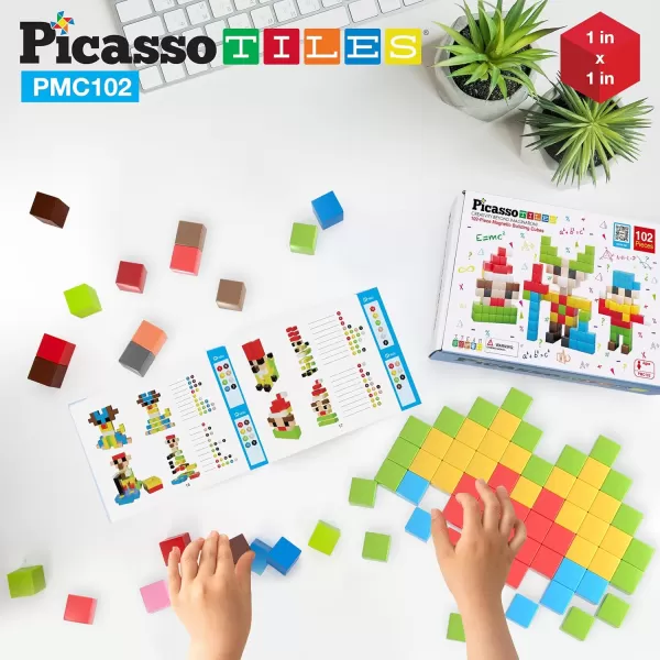Picasso Cubes 1 Magnetic Puzzle Cubes 108 Piece Magnet Construction Building Block Set Sensory Toy Early Education STEM Learning Free Ideabook with 50 Ideas Children Age 3 Boy Girl PMC1081Color102