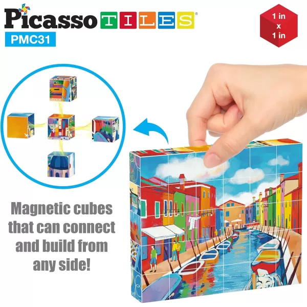 Picasso Cubes 1 Magnetic Puzzle Cubes 108 Piece Magnet Construction Building Block Set Sensory Toy Early Education STEM Learning Free Ideabook with 50 Ideas Children Age 3 Boy Girl PMC108FrameArt