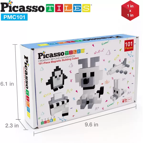 Picasso Cubes 1 Magnetic Puzzle Cubes 108 Piece Magnet Construction Building Block Set Sensory Toy Early Education STEM Learning Free Ideabook with 50 Ideas Children Age 3 Boy Girl PMC1081Achromatic101