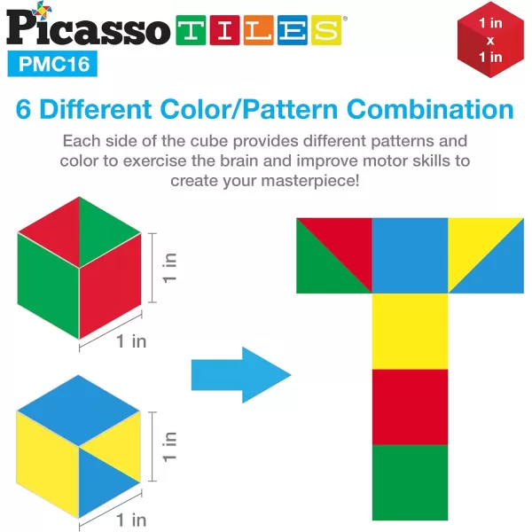 Picasso Cubes 1 Magnetic Puzzle Cubes 108 Piece Magnet Construction Building Block Set Sensory Toy Early Education STEM Learning Free Ideabook with 50 Ideas Children Age 3 Boy Girl PMC108Geo2