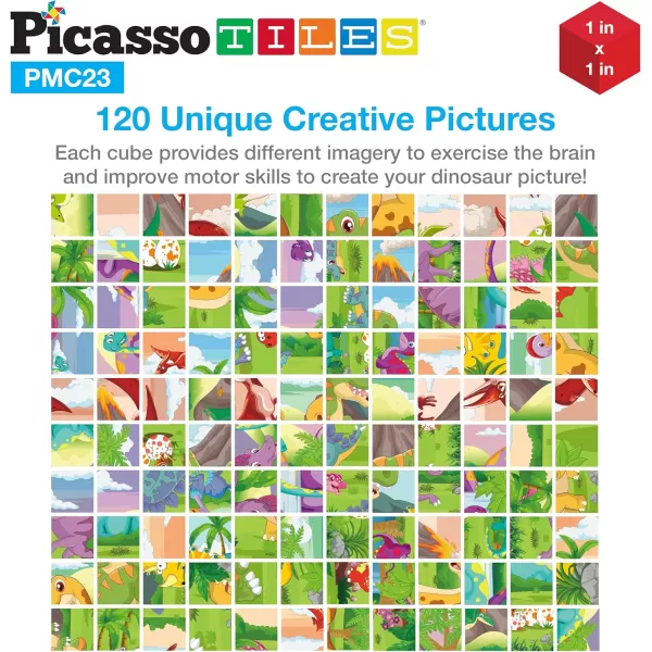 Picasso Cubes 1 Magnetic Puzzle Cubes 108 Piece Magnet Construction Building Block Set Sensory Toy Early Education STEM Learning Free Ideabook with 50 Ideas Children Age 3 Boy Girl PMC108Dinosaur