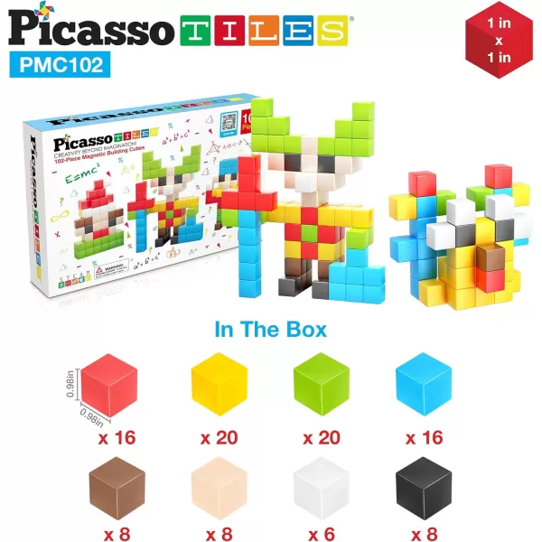 Picasso Cubes 1 Magnetic Puzzle Cubes 108 Piece Magnet Construction Building Block Set Sensory Toy Early Education STEM Learning Free Ideabook with 50 Ideas Children Age 3 Boy Girl PMC1081Color102