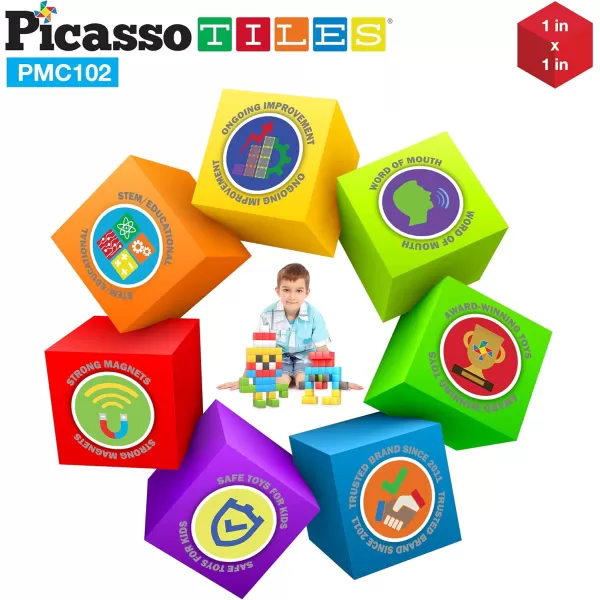 Picasso Cubes 1 Magnetic Puzzle Cubes 108 Piece Magnet Construction Building Block Set Sensory Toy Early Education STEM Learning Free Ideabook with 50 Ideas Children Age 3 Boy Girl PMC1081Color102