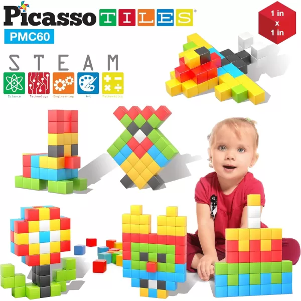 Picasso Cubes 1 Magnetic Puzzle Cubes 108 Piece Magnet Construction Building Block Set Sensory Toy Early Education STEM Learning Free Ideabook with 50 Ideas Children Age 3 Boy Girl PMC10860pc