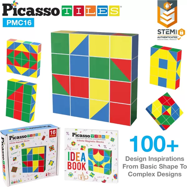 Picasso Cubes 1 Magnetic Puzzle Cubes 108 Piece Magnet Construction Building Block Set Sensory Toy Early Education STEM Learning Free Ideabook with 50 Ideas Children Age 3 Boy Girl PMC108Geo2