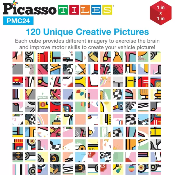 Picasso Cubes 1 Magnetic Puzzle Cubes 108 Piece Magnet Construction Building Block Set Sensory Toy Early Education STEM Learning Free Ideabook with 50 Ideas Children Age 3 Boy Girl PMC108Car