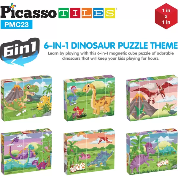 Picasso Cubes 1 Magnetic Puzzle Cubes 108 Piece Magnet Construction Building Block Set Sensory Toy Early Education STEM Learning Free Ideabook with 50 Ideas Children Age 3 Boy Girl PMC108Dinosaur