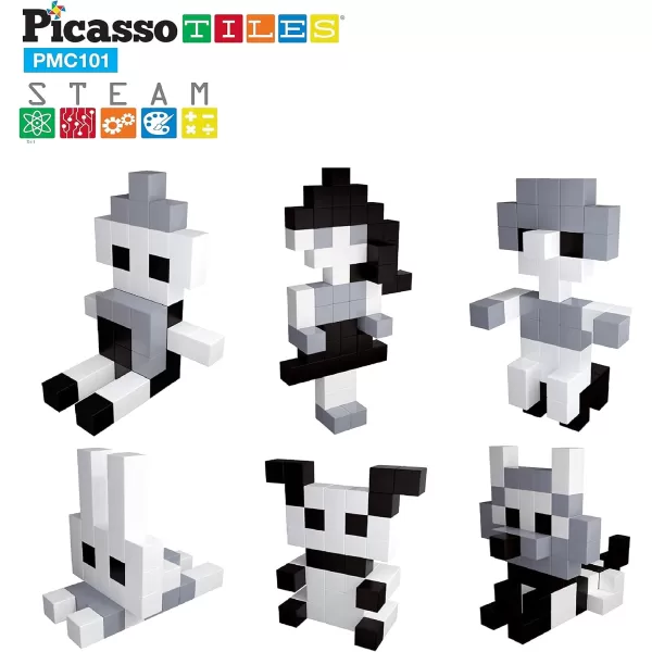 Picasso Cubes 1 Magnetic Puzzle Cubes 108 Piece Magnet Construction Building Block Set Sensory Toy Early Education STEM Learning Free Ideabook with 50 Ideas Children Age 3 Boy Girl PMC1081Achromatic101