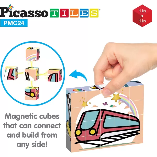Picasso Cubes 1 Magnetic Puzzle Cubes 108 Piece Magnet Construction Building Block Set Sensory Toy Early Education STEM Learning Free Ideabook with 50 Ideas Children Age 3 Boy Girl PMC108Car