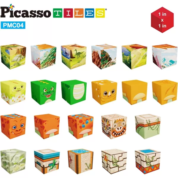PicassoTiles 05 Pixel Magnetic Puzzle Cube 100 Piece Mix ampamp Match Cubes Sensory Toys STEAM Education Learning Building Block Magnets Children Construction Toy Set Stacking Magnet Creative Kit PMC100Prehistoric World Themed