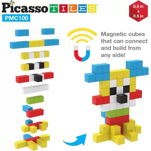 PicassoTiles 05 Pixel Magnetic Puzzle Cube 100 Piece Mix ampamp Match Cubes Sensory Toys STEAM Education Learning Building Block Magnets Children Construction Toy Set Stacking Magnet Creative Kit PMC100100pcs Magnetic Puzzle