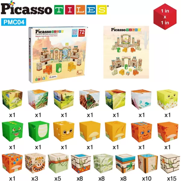 PicassoTiles 05 Pixel Magnetic Puzzle Cube 100 Piece Mix ampamp Match Cubes Sensory Toys STEAM Education Learning Building Block Magnets Children Construction Toy Set Stacking Magnet Creative Kit PMC100Prehistoric World Themed