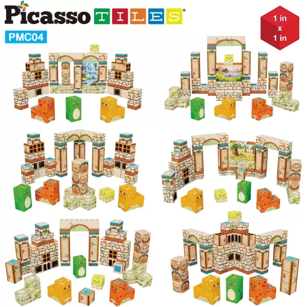 PicassoTiles 05 Pixel Magnetic Puzzle Cube 100 Piece Mix ampamp Match Cubes Sensory Toys STEAM Education Learning Building Block Magnets Children Construction Toy Set Stacking Magnet Creative Kit PMC100Prehistoric World Themed