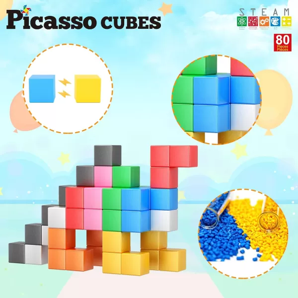 PicassoTiles 05 Pixel Magnetic Puzzle Cube 100 Piece Mix ampamp Match Cubes Sensory Toys STEAM Education Learning Building Block Magnets Children Construction Toy Set Stacking Magnet Creative Kit PMC10080 Pieces 12 3CM