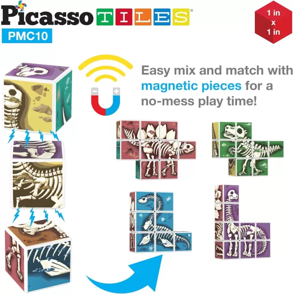 PicassoTiles 05 Pixel Magnetic Puzzle Cube 100 Piece Mix ampamp Match Cubes Sensory Toys STEAM Education Learning Building Block Magnets Children Construction Toy Set Stacking Magnet Creative Kit PMC1007in1 Dinosaur Theme