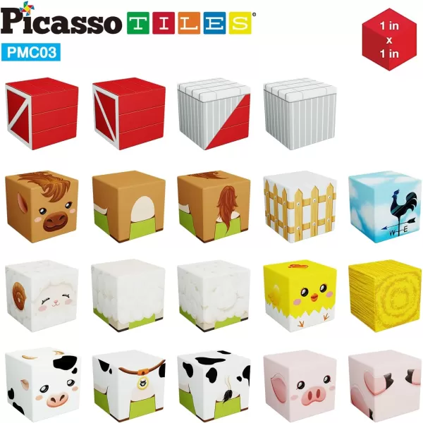 PicassoTiles 05 Pixel Magnetic Puzzle Cube 100 Piece Mix ampamp Match Cubes Sensory Toys STEAM Education Learning Building Block Magnets Children Construction Toy Set Stacking Magnet Creative Kit PMC100Cube Farm House Theme