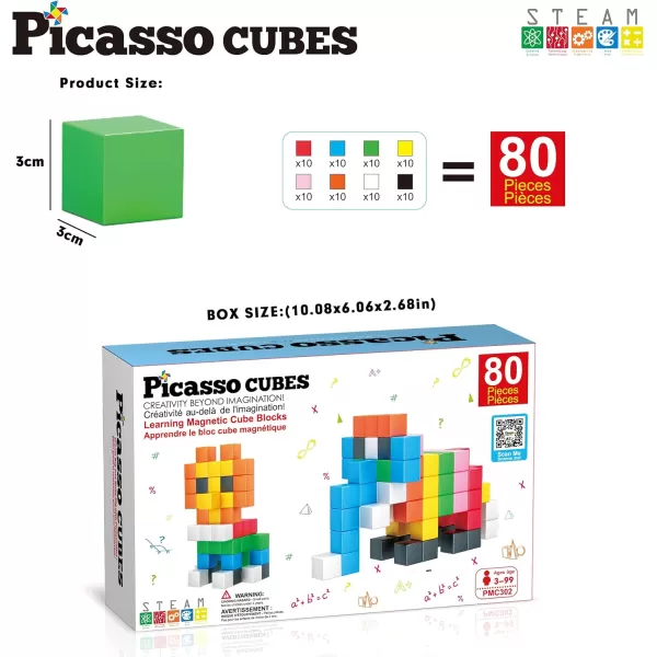 PicassoTiles 05 Pixel Magnetic Puzzle Cube 100 Piece Mix ampamp Match Cubes Sensory Toys STEAM Education Learning Building Block Magnets Children Construction Toy Set Stacking Magnet Creative Kit PMC10080 Pieces 12 3CM