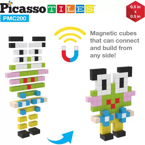 PicassoTiles 05 Pixel Magnetic Puzzle Cube 100 Piece Mix ampamp Match Cubes Sensory Toys STEAM Education Learning Building Block Magnets Children Construction Toy Set Stacking Magnet Creative Kit PMC100200pcs Magnetic Puzzle
