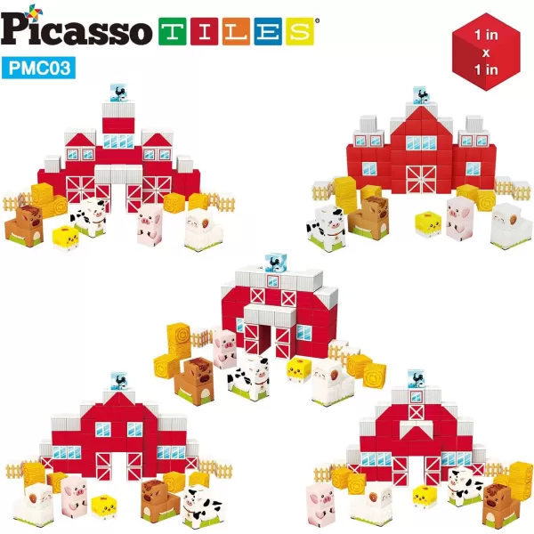 PicassoTiles 05 Pixel Magnetic Puzzle Cube 100 Piece Mix ampamp Match Cubes Sensory Toys STEAM Education Learning Building Block Magnets Children Construction Toy Set Stacking Magnet Creative Kit PMC100Cube Farm House Theme