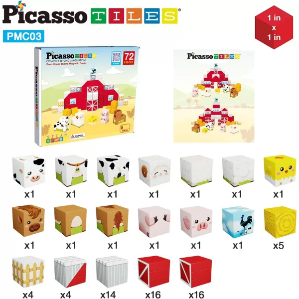 PicassoTiles 05 Pixel Magnetic Puzzle Cube 100 Piece Mix ampamp Match Cubes Sensory Toys STEAM Education Learning Building Block Magnets Children Construction Toy Set Stacking Magnet Creative Kit PMC100Cube Farm House Theme