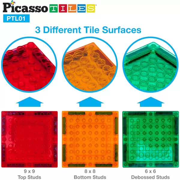PicassoTiles 12pcs Magnetic Brick Tiles STEM Creative Magnetic Tiles Building Block Set Building Brick Construction Toy Socket Spikes Toys Accessory Educational Imaginative Learning Kit Stacking SetPTL01