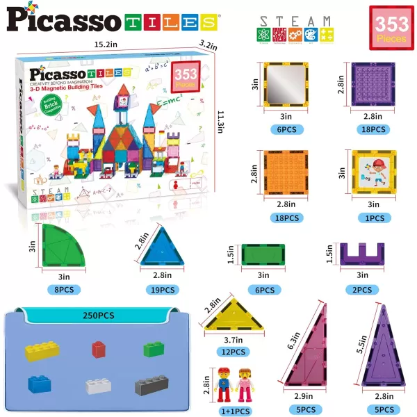 PicassoTiles 12pcs Magnetic Brick Tiles STEM Creative Magnetic Tiles Building Block Set Building Brick Construction Toy Socket Spikes Toys Accessory Educational Imaginative Learning Kit Stacking SetPTL353