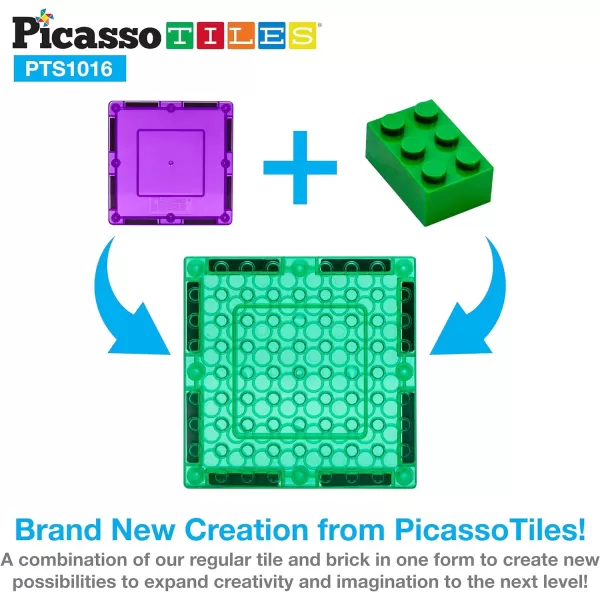 PicassoTiles 12pcs Magnetic Brick Tiles STEM Creative Magnetic Tiles Building Block Set Building Brick Construction Toy Socket Spikes Toys Accessory Educational Imaginative Learning Kit Stacking SetPTS1016