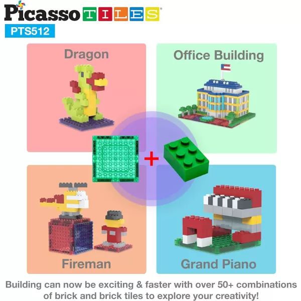 PicassoTiles 12pcs Magnetic Brick Tiles STEM Creative Magnetic Tiles Building Block Set Building Brick Construction Toy Socket Spikes Toys Accessory Educational Imaginative Learning Kit Stacking SetPTS512