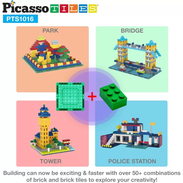 PicassoTiles 12pcs Magnetic Brick Tiles STEM Creative Magnetic Tiles Building Block Set Building Brick Construction Toy Socket Spikes Toys Accessory Educational Imaginative Learning Kit Stacking SetPTS1016