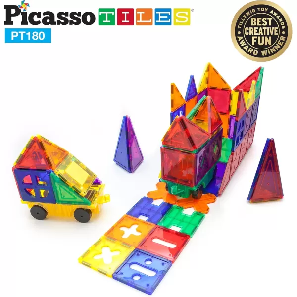 PicassoTiles 180 PCs Magnetic Tile Building Block Deluxe Construction Set with 2 Cars Clear Color Unique Shapes See Through Shape Tiles 3D Playboard Colorful Educational Construction for Kids Ages 3PicassoTiles 180 PCs Magnetic Tile Building Block Deluxe Construction Set with 2 Cars Clear Color Unique Shapes See Through Shape Tiles 3D Playboard Colorful Educational Construction for Kids Ages 3