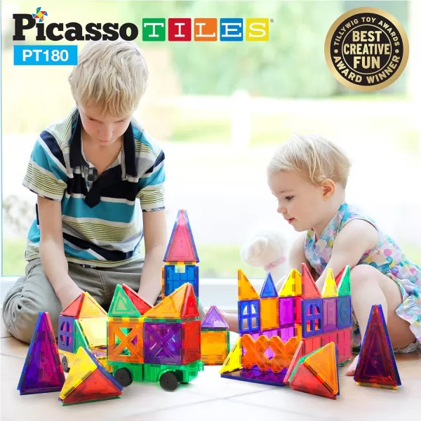 PicassoTiles 180 PCs Magnetic Tile Building Block Deluxe Construction Set with 2 Cars Clear Color Unique Shapes See Through Shape Tiles 3D Playboard Colorful Educational Construction for Kids Ages 3PicassoTiles 180 PCs Magnetic Tile Building Block Deluxe Construction Set with 2 Cars Clear Color Unique Shapes See Through Shape Tiles 3D Playboard Colorful Educational Construction for Kids Ages 3